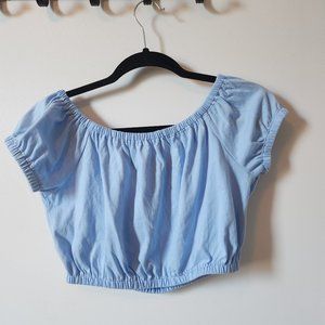 Forever 21 Blue Off the Shoulder Crop Top MEDIUM